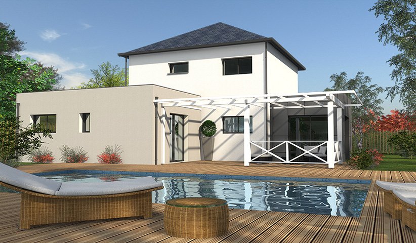 Modélisation 3D de maison avec aménagement paysager et extérieur
